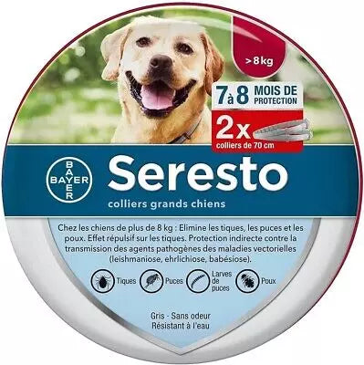 2 Colliers Seresto anti-puce-tique et Antiparasitaire grand Chien+8kg Lot de 2PCS