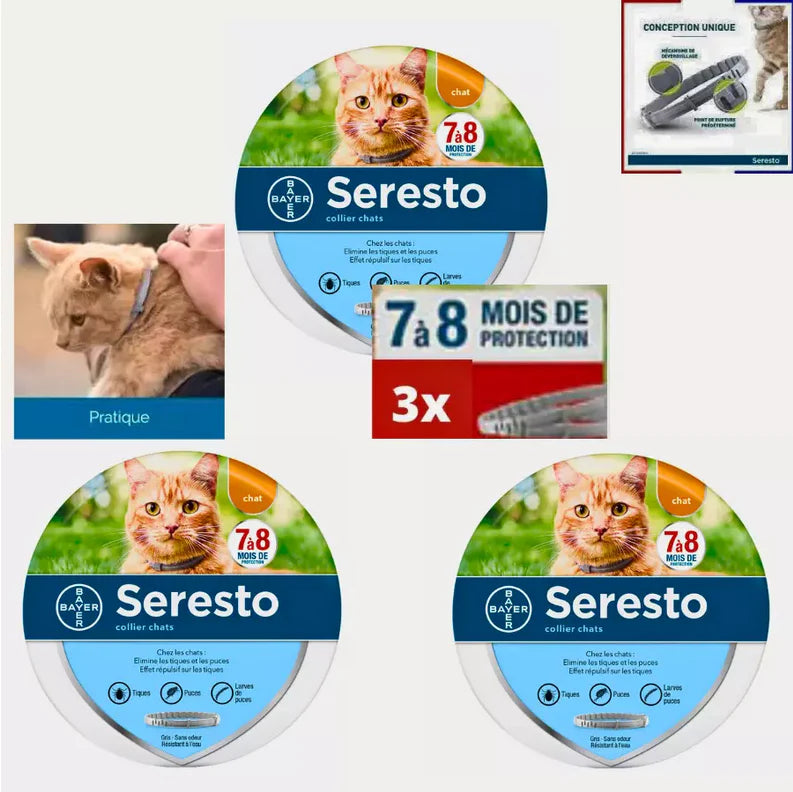 3 PCS Collier Seresto pour Grand Chien+8kg petit chien-8kg et chat par Lot De 3