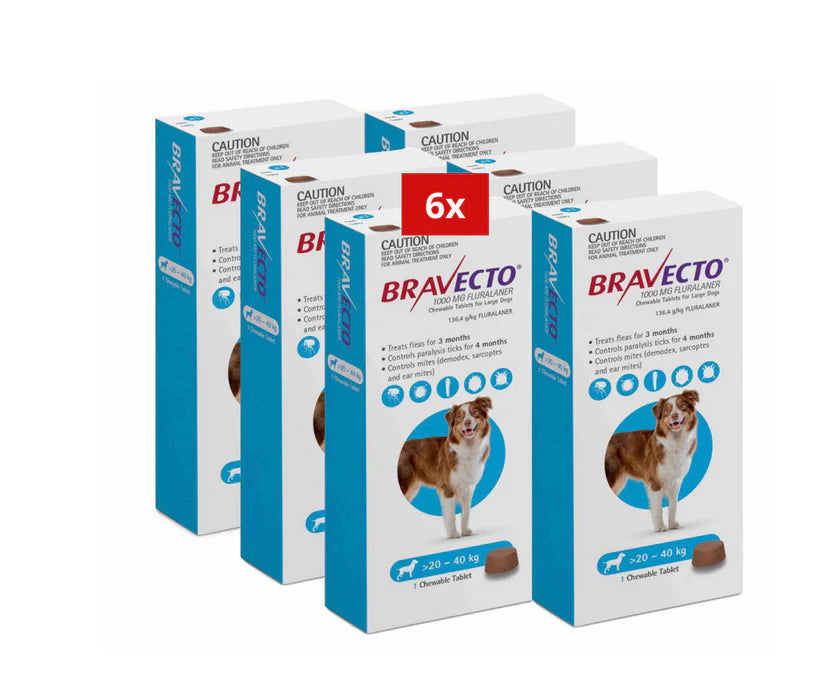 3 Bravecto Anti-Puce-tique à mâcher pour chien de 20-40 kg-Bleu 3 PCS