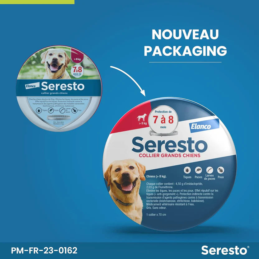 Collier Seresto anti-puces-tiques et Antiparasitaire grand Chien+8kg