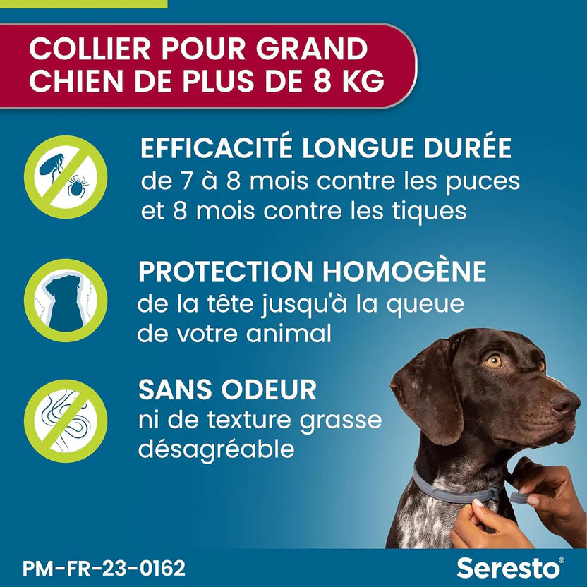 Collier Seresto anti-puces-tiques et Antiparasitaire grand Chien+8kg