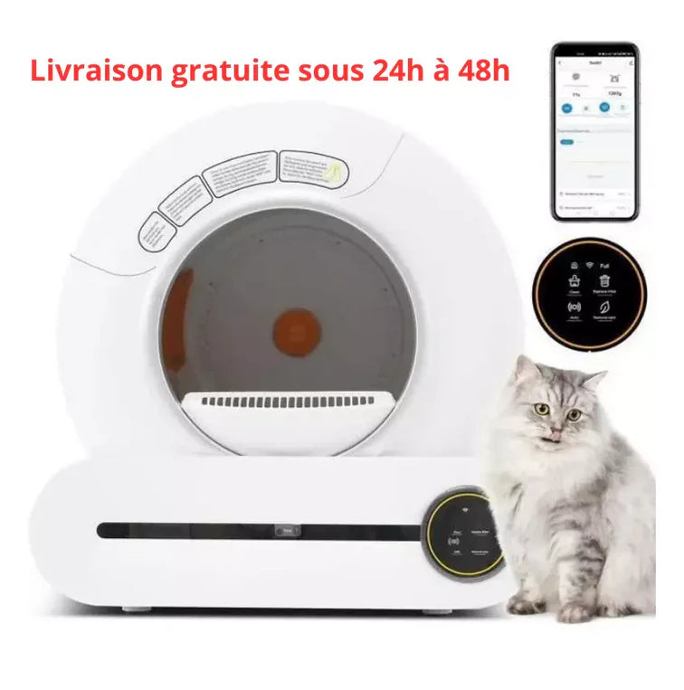 Bac à Litière Auto-nettoyant, Maison de Toilette Adaptatif pour chat 65L