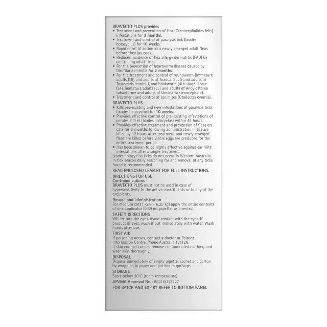 2 Bravecto PLUS Solution topique pour chats 1,2-2,8 kg(2,6-6,2 lbs)-Vert 2 doses