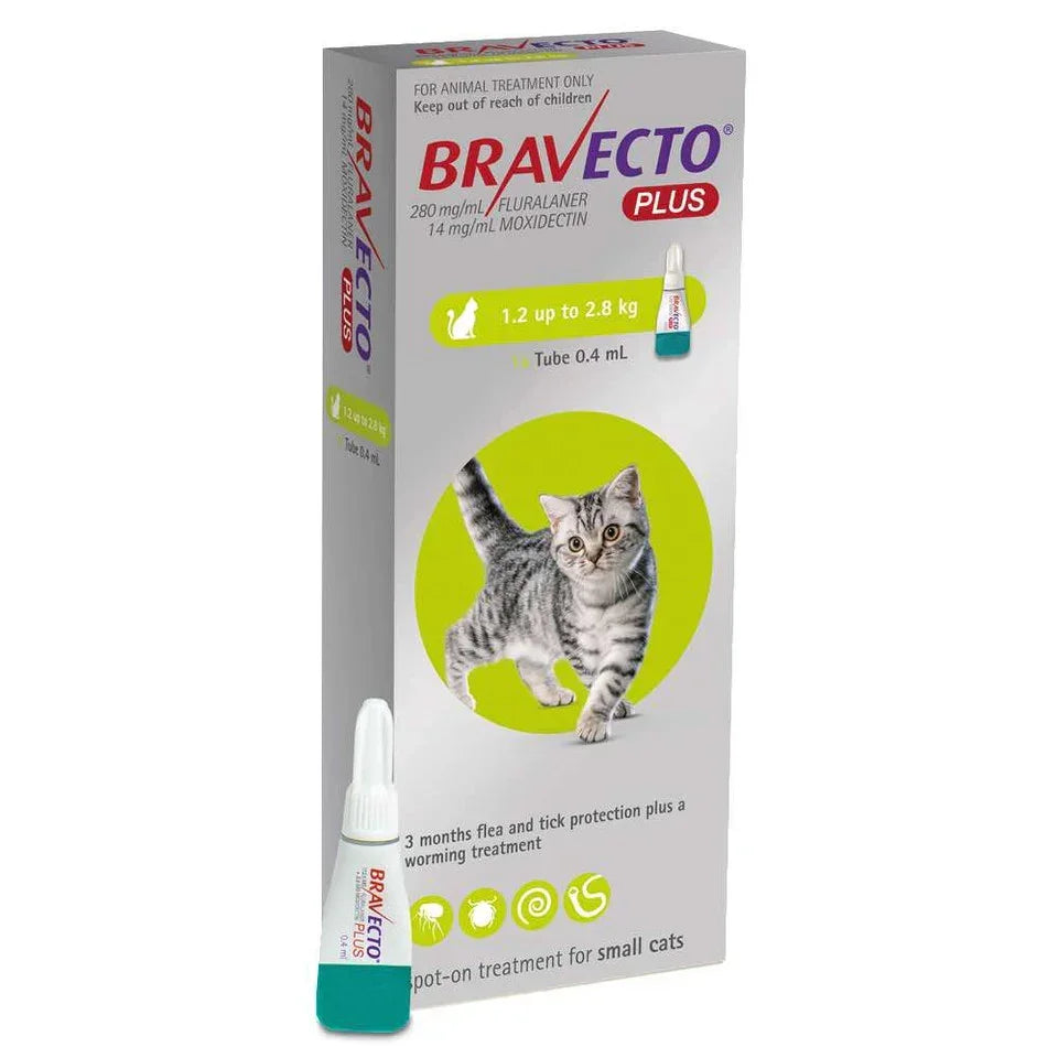 2 Bravecto PLUS Solution topique pour chats 1,2-2,8 kg(2,6-6,2 lbs)-Vert 2 doses