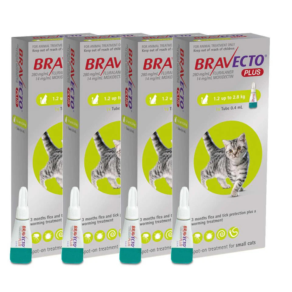 2 Bravecto PLUS Solution topique pour chats 1,2-2,8 kg(2,6-6,2 lbs)-Vert 2 doses
