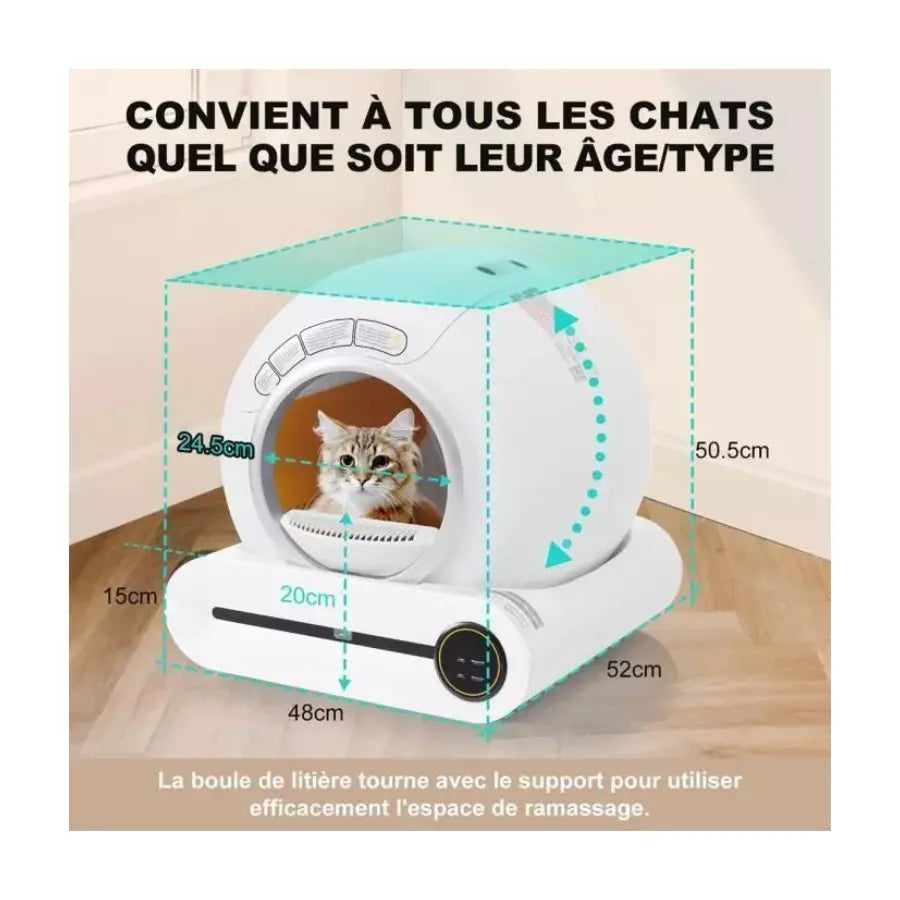Bac à Litière Auto-nettoyant, Maison de Toilette Adaptatif pour chat 65L