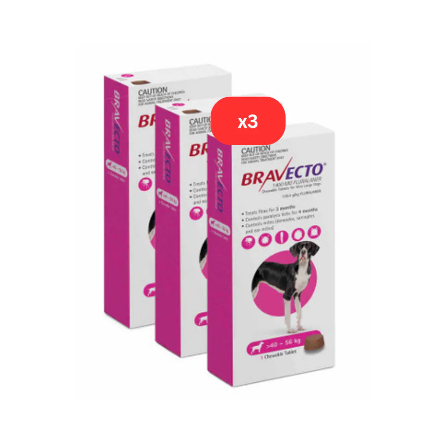2 Bravecto anti-Puces-tiques pour chien 88-123 lbs(40-56 kg) Rose 2 à mâcher